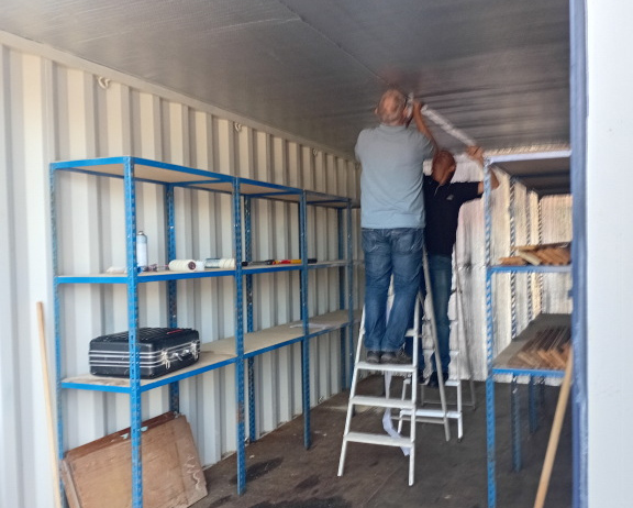 Inside the container.