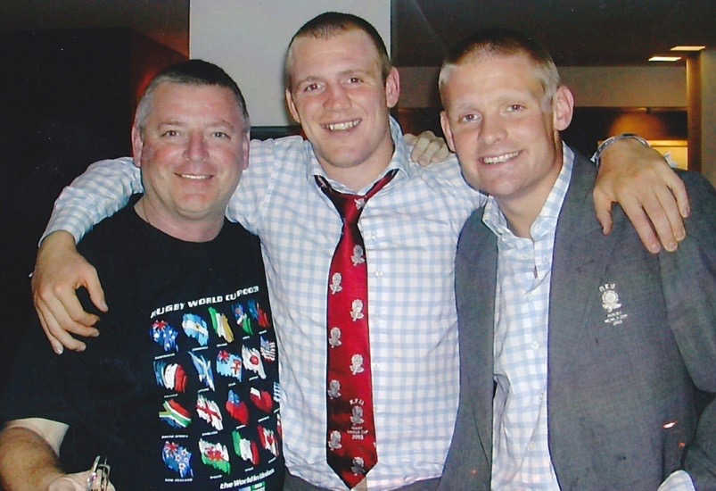 Celebrating winning the World Cup with England players Mike Tindall (who later married Zara Phillips) and Ian Balshaw.